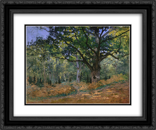 The Bodmer Oak, Fontainebleau 24x20 Black Ornate Wood Framed Art Print Poster with Double Matting by Monet, Claude