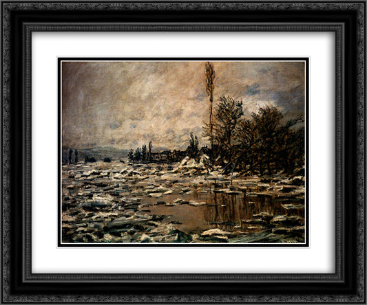 The Break-up of the Ice 24x20 Black Ornate Wood Framed Art Print Poster with Double Matting by Monet, Claude