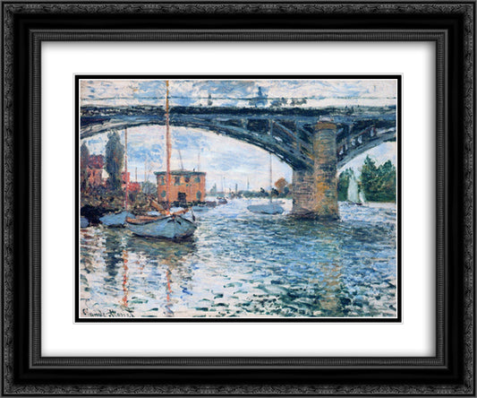 The Bridge at Argenteuil, Grey Weather 24x20 Black Ornate Wood Framed Art Print Poster with Double Matting by Monet, Claude