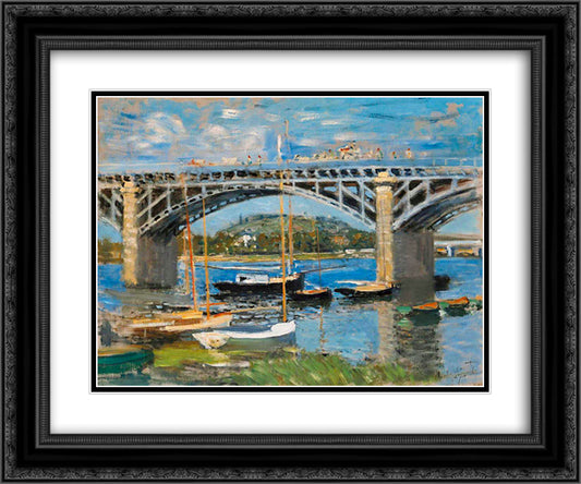 The Bridge over the Seine 24x20 Black Ornate Wood Framed Art Print Poster with Double Matting by Monet, Claude