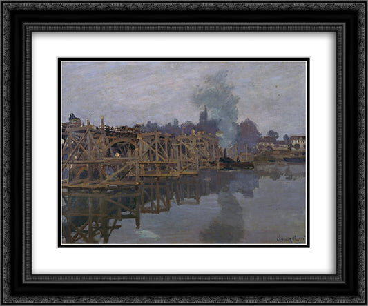 The Bridge under Repair 24x20 Black Ornate Wood Framed Art Print Poster with Double Matting by Monet, Claude