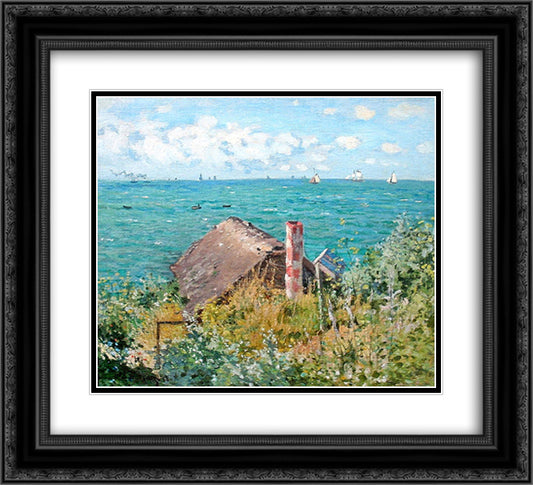 The Cabin at Saint-Adresse 22x20 Black Ornate Wood Framed Art Print Poster with Double Matting by Monet, Claude