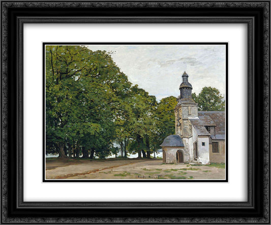 The Chapel Notre-Dame de Grace at Honfleur 24x20 Black Ornate Wood Framed Art Print Poster with Double Matting by Monet, Claude