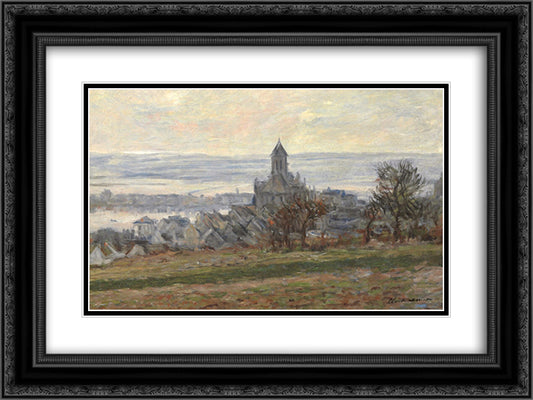The Church of Vetheuil 24x18 Black Ornate Wood Framed Art Print Poster with Double Matting by Monet, Claude