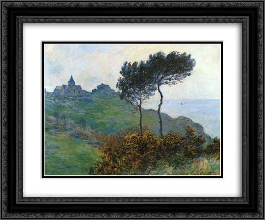 The Church at Varengaville, Grey Weather 24x20 Black Ornate Wood Framed Art Print Poster with Double Matting by Monet, Claude