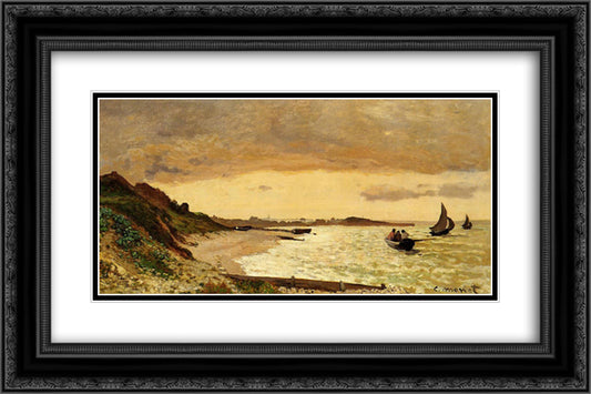 The Coast at Sainte-Adresse 24x16 Black Ornate Wood Framed Art Print Poster with Double Matting by Monet, Claude
