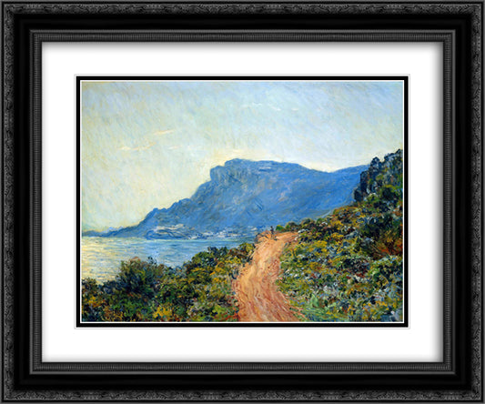 The Corniche of Monaco 24x20 Black Ornate Wood Framed Art Print Poster with Double Matting by Monet, Claude