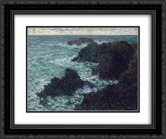 The Cote Sauvate 24x20 Black Ornate Wood Framed Art Print Poster with Double Matting by Monet, Claude