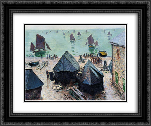 The Departure of the Boats, Etretat 24x20 Black Ornate Wood Framed Art Print Poster with Double Matting by Monet, Claude