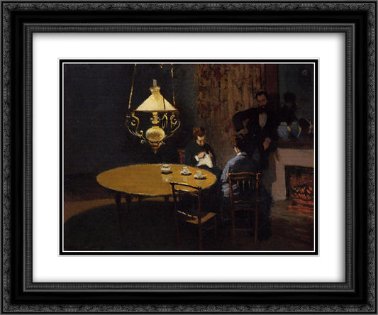 The Dinner 24x20 Black Ornate Wood Framed Art Print Poster with Double Matting by Monet, Claude