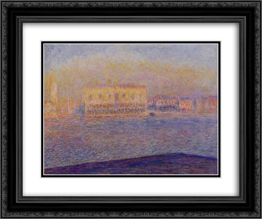 The Doges' Palace Seen from San Giorgio Maggiore, Venice 24x20 Black Ornate Wood Framed Art Print Poster with Double Matting by Monet, Claude