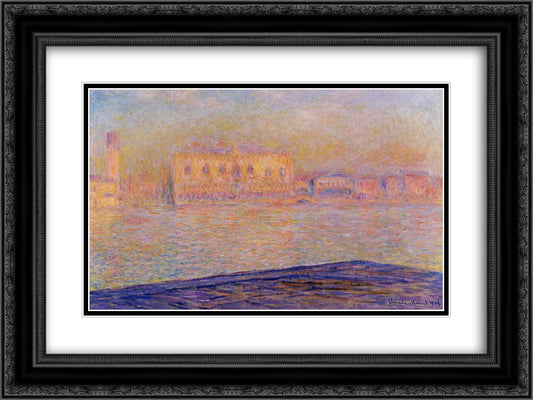 The Doges' Palace Seen from San Giorgio Maggiore 24x18 Black Ornate Wood Framed Art Print Poster with Double Matting by Monet, Claude