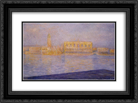 The Doges' Palace Seen from San Giorgio Maggiore 2 24x18 Black Ornate Wood Framed Art Print Poster with Double Matting by Monet, Claude