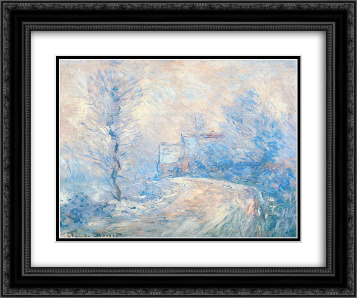 The Entrance to Giverny under the Snow 24x20 Black Ornate Wood Framed Art Print Poster with Double Matting by Monet, Claude