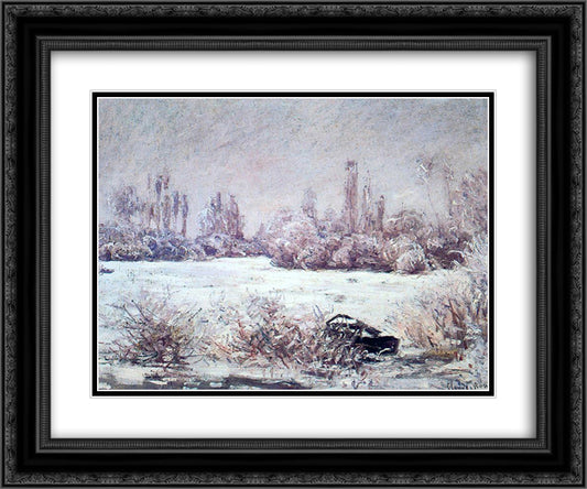 The Frost 24x20 Black Ornate Wood Framed Art Print Poster with Double Matting by Monet, Claude