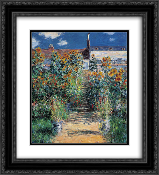 The Garden at Vetheuil 20x22 Black Ornate Wood Framed Art Print Poster with Double Matting by Monet, Claude