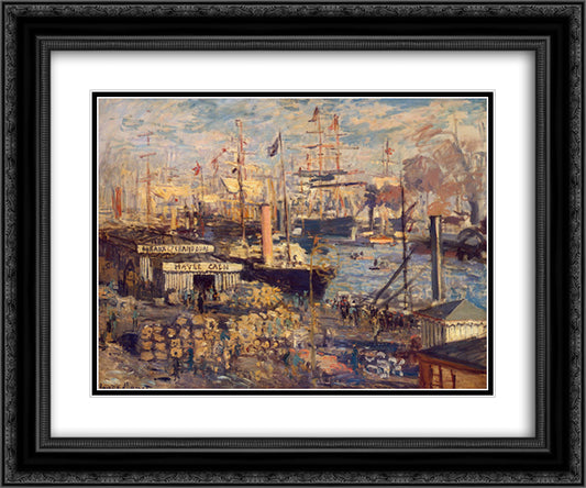The Grand Dock at Le Havre 24x20 Black Ornate Wood Framed Art Print Poster with Double Matting by Monet, Claude