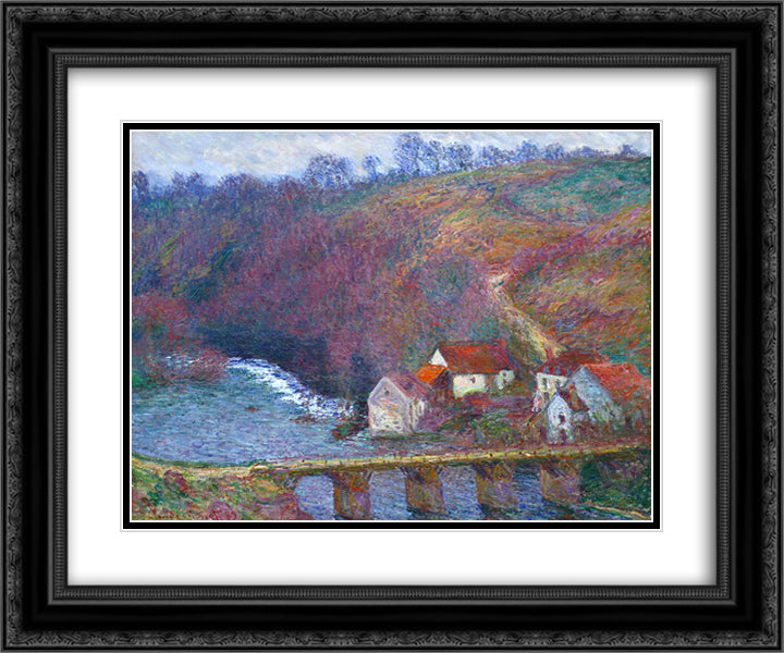 The Grande Creuse by the Bridge at Vervy 24x20 Black Ornate Wood Framed Art Print Poster with Double Matting by Monet, Claude