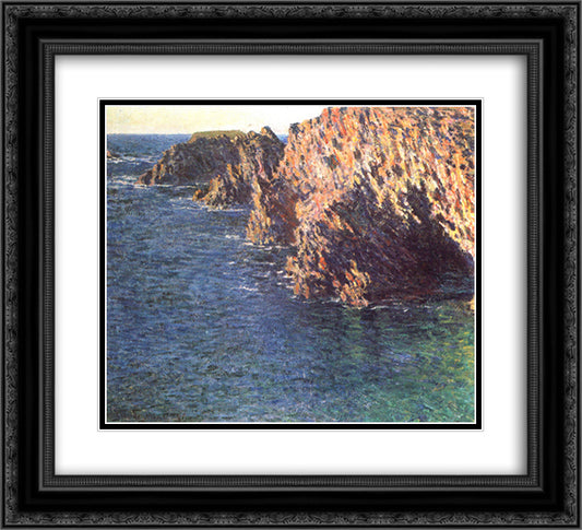 The Grotto of Port-Domois 22x20 Black Ornate Wood Framed Art Print Poster with Double Matting by Monet, Claude