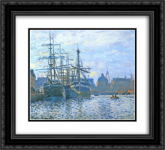 The Havre, the trade bassin 22x20 Black Ornate Wood Framed Art Print Poster with Double Matting by Monet, Claude
