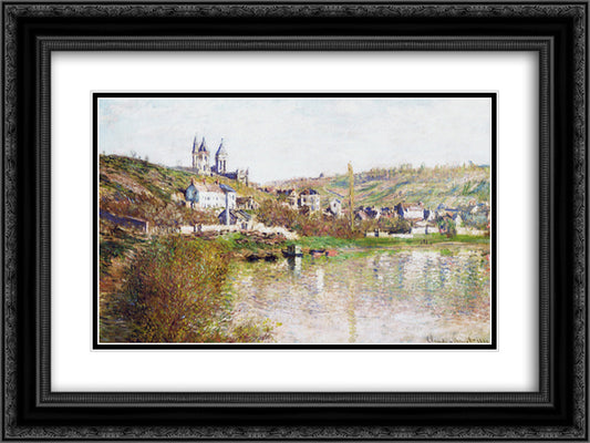 The Hills of Vetheuil 24x18 Black Ornate Wood Framed Art Print Poster with Double Matting by Monet, Claude