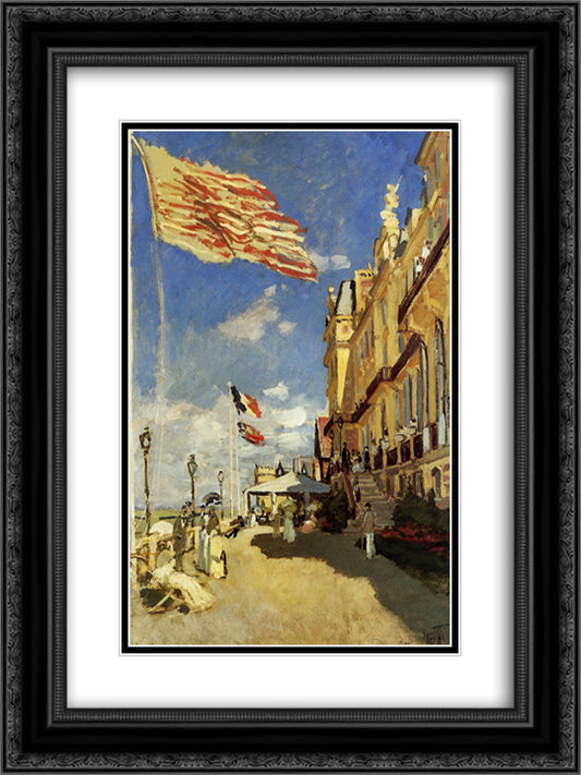 The Hotel des Roches Noires at Trouville 18x24 Black Ornate Wood Framed Art Print Poster with Double Matting by Monet, Claude