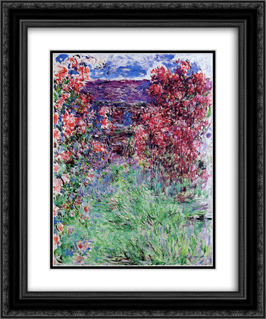 The House among the Roses 20x24 Black Ornate Wood Framed Art Print Poster with Double Matting by Monet, Claude