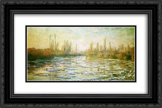The Ice Floes 24x16 Black Ornate Wood Framed Art Print Poster with Double Matting by Monet, Claude