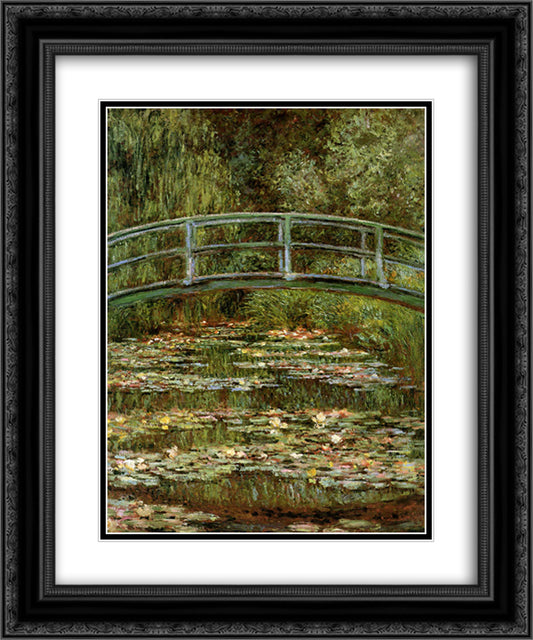 The Japanese Bridge 20x24 Black Ornate Wood Framed Art Print Poster with Double Matting by Monet, Claude