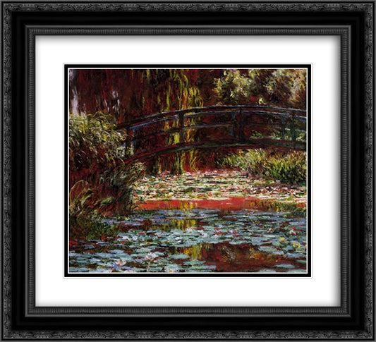 The Japanese Bridge (The Bridge over the Water-Lily Pond) 22x20 Black Ornate Wood Framed Art Print Poster with Double Matting by Monet, Claude