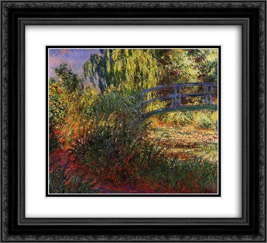 The Japanese Bridge (The Water-Lily Pond and Path by the Water) 22x20 Black Ornate Wood Framed Art Print Poster with Double Matting by Monet, Claude