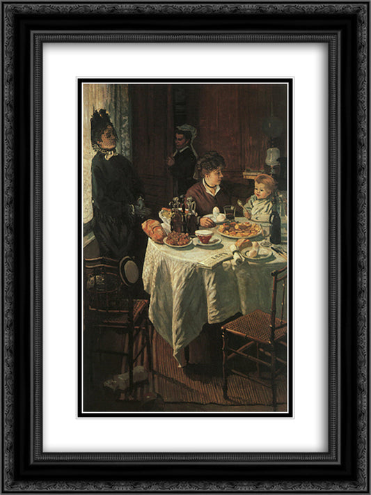 The Luncheon 18x24 Black Ornate Wood Framed Art Print Poster with Double Matting by Monet, Claude