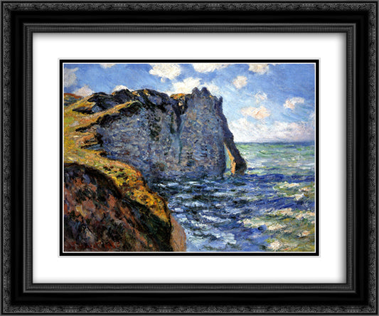 The Manneport 24x20 Black Ornate Wood Framed Art Print Poster with Double Matting by Monet, Claude