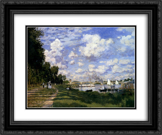 The Marina at Argenteuil 24x20 Black Ornate Wood Framed Art Print Poster with Double Matting by Monet, Claude