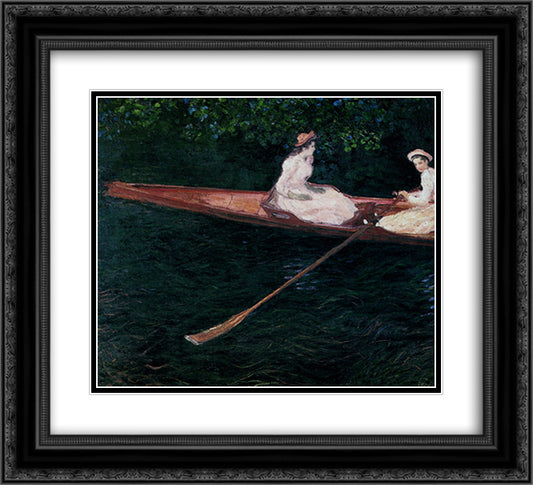 The Pink Skiff, Boating on the Ept 22x20 Black Ornate Wood Framed Art Print Poster with Double Matting by Monet, Claude