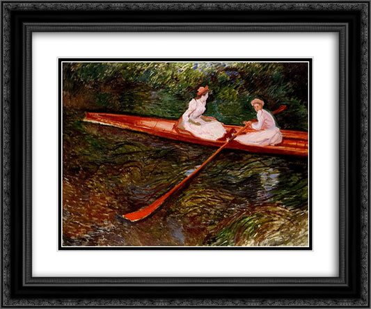 The Pink Skiff 24x20 Black Ornate Wood Framed Art Print Poster with Double Matting by Monet, Claude