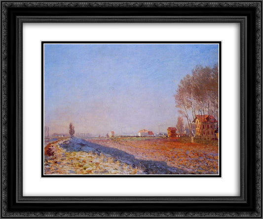 The Plain of Colombes, White Frost 24x20 Black Ornate Wood Framed Art Print Poster with Double Matting by Monet, Claude