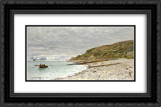 The Pointe of Heve 24x16 Black Ornate Wood Framed Art Print Poster with Double Matting by Monet, Claude