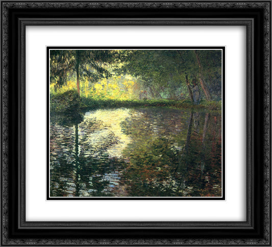 The Pond at Montgeron 22x20 Black Ornate Wood Framed Art Print Poster with Double Matting by Monet, Claude