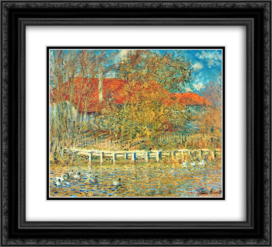 The Pond with Ducks in Autumn 22x20 Black Ornate Wood Framed Art Print Poster with Double Matting by Monet, Claude