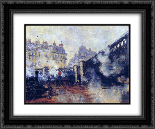 The Pont de l'Europe, Gare Saint-Lazare 24x20 Black Ornate Wood Framed Art Print Poster with Double Matting by Monet, Claude