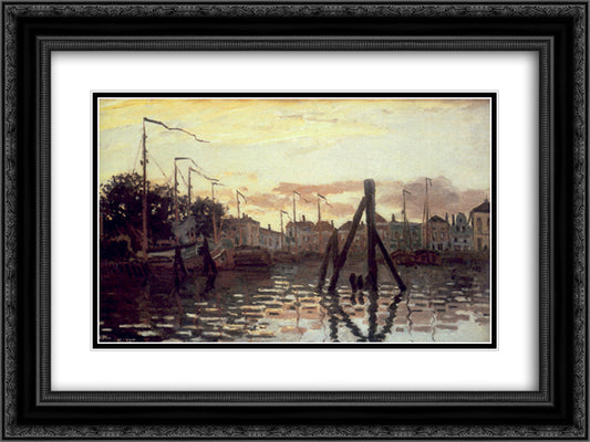 The Port at Zaandam 24x18 Black Ornate Wood Framed Art Print Poster with Double Matting by Monet, Claude