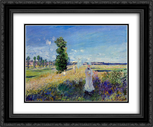 The Promenade, Argenteuil 24x20 Black Ornate Wood Framed Art Print Poster with Double Matting by Monet, Claude