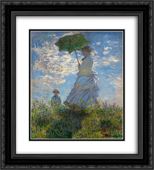 The Promenade, Woman with a Parasol 20x22 Black Ornate Wood Framed Art Print Poster with Double Matting by Monet, Claude