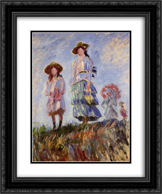 The Promenade (study) 20x24 Black Ornate Wood Framed Art Print Poster with Double Matting by Monet, Claude
