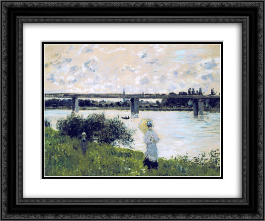 The Promenade near the Bridge of Argenteuil 24x20 Black Ornate Wood Framed Art Print Poster with Double Matting by Monet, Claude