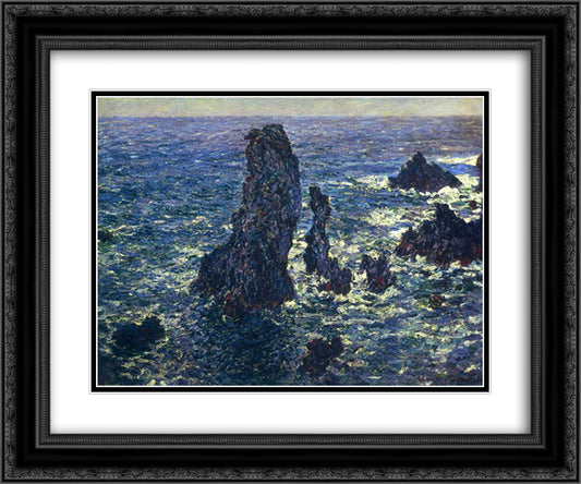 The Pyramids, Cliffs at Belle-Ile 24x20 Black Ornate Wood Framed Art Print Poster with Double Matting by Monet, Claude
