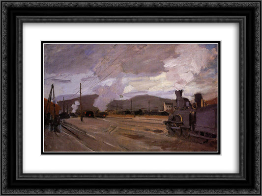 The Railroad Station at Argenteuil 24x18 Black Ornate Wood Framed Art Print Poster with Double Matting by Monet, Claude