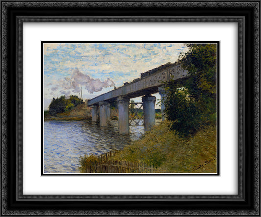 The Railway Bridge at Argenteuil 24x20 Black Ornate Wood Framed Art Print Poster with Double Matting by Monet, Claude