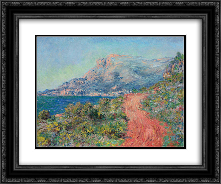 The Red Road near Menton 24x20 Black Ornate Wood Framed Art Print Poster with Double Matting by Monet, Claude